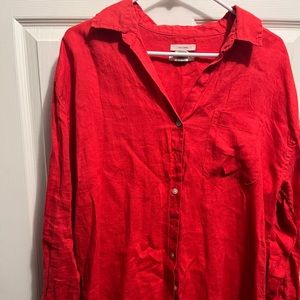 christian siriano red linen button down size small